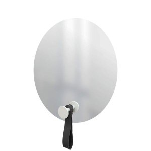 Espelho Decorativo com Gancho Alumínio Branco com Courino Preto 50 cm Redondo