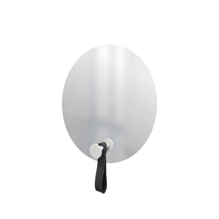 Espelho Decorativo com Gancho Alumínio Branco com Courino Preto 50 cm Redondo