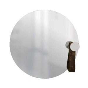Espelho Decorativo com Gancho Alumínio Branco com Courino Rajado 50 cm Redondo