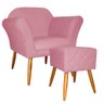 Kit Poltrona Decorativa Marcela Mais Puff Isabela Pés Palito Suede Rosa - DS Estofados - 1