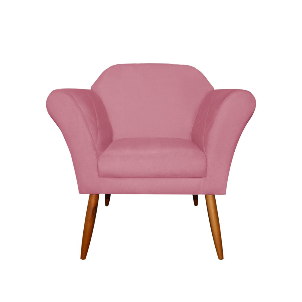 Kit Poltrona Decorativa Marcela Mais Puff Isabela Pés Palito Suede Rosa - DS Estofados - 2