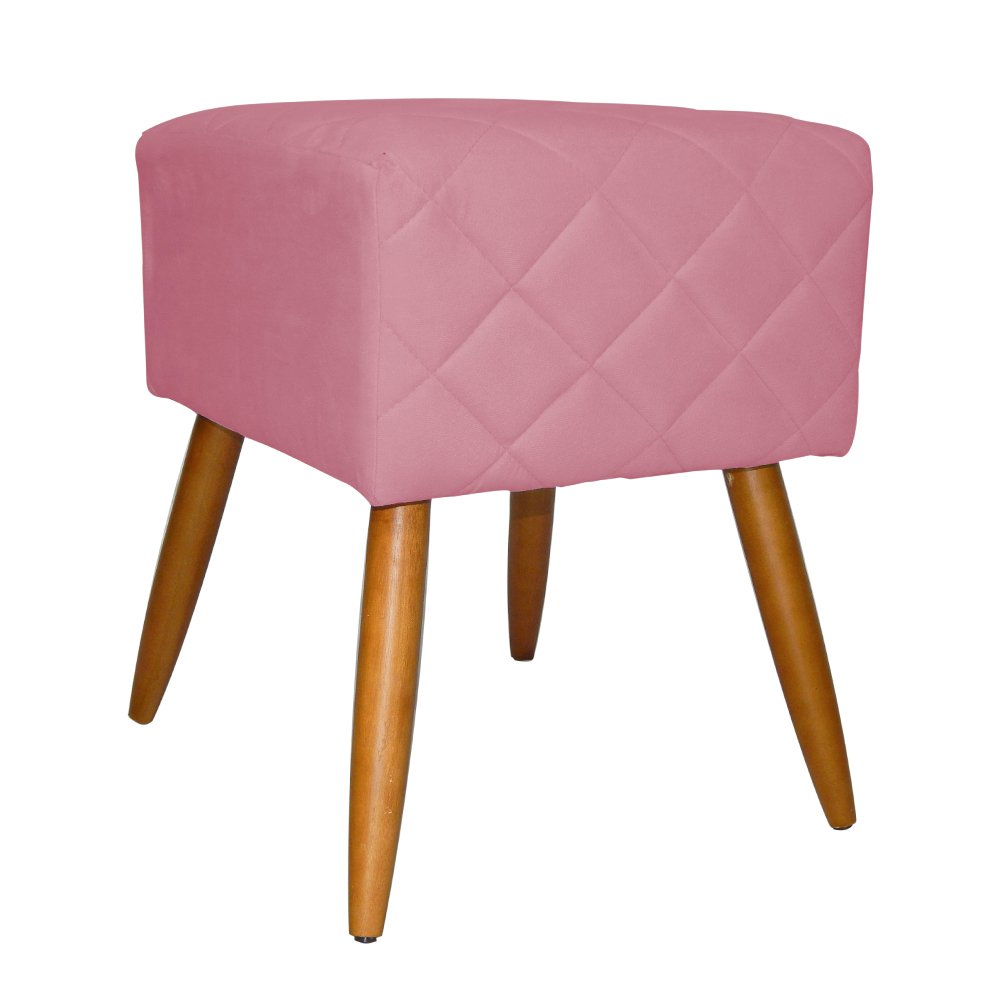 Kit Poltrona Decorativa Marcela Mais Puff Isabela Pés Palito Suede Rosa - DS Estofados - 4