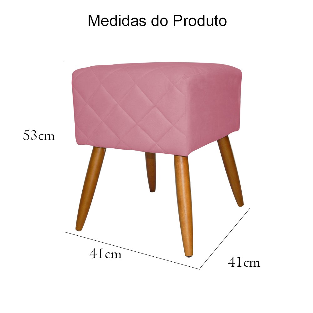 Kit Poltrona Decorativa Marcela Mais Puff Isabela Pés Palito Suede Rosa - DS Estofados - 6