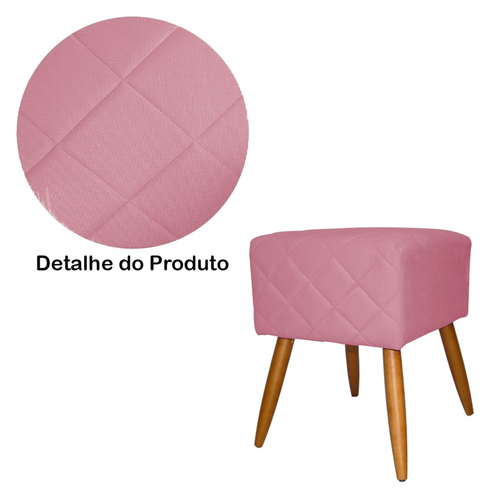 Kit Poltrona Decorativa Marcela Mais Puff Isabela Pés Palito Suede Rosa - DS Estofados - 5