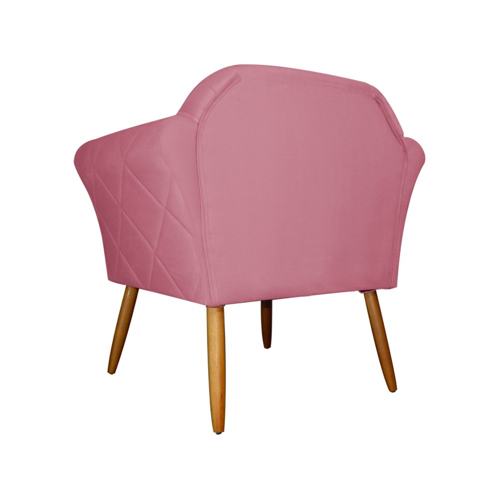 Kit Poltrona Decorativa Marcela Mais Puff Isabela Pés Palito Suede Rosa - DS Estofados - 3
