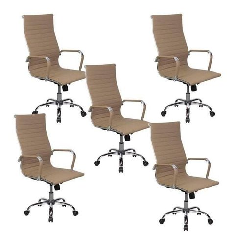 Conjunto com 5 Cadeiras Presidente Boston Giratória Regulagem de Altura a Gás Esteirinha Caramelo