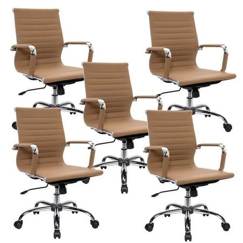 Conjunto com 5 Cadeiras Diretor Boston Giratória Regulagem de Altura A Gás Esteirinha Caramelo