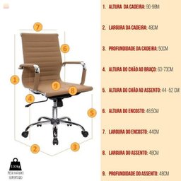 Conjunto com 5 Cadeiras Diretor Boston Giratória Regulagem de Altura A Gás Esteirinha Caramelo - 3