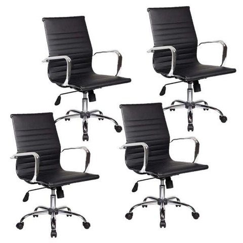 Conjunto com 4 Cadeiras Diretor Boston Giratória Regulagem de Altura a Gás Esteirinha Preto