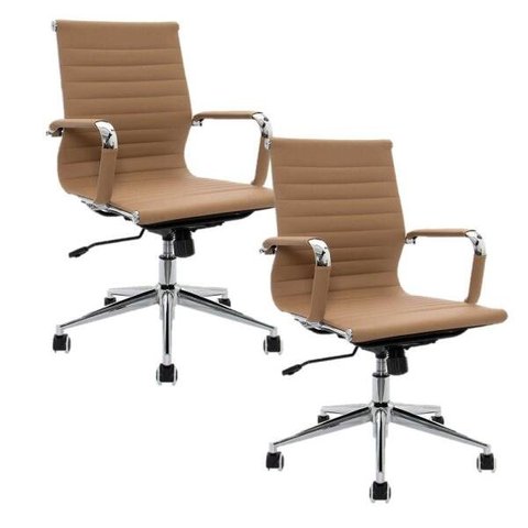 Conjunto com 2 Cadeiras Diretor Boston Giratória Regulagem de Altura A Gás Esteirinha Caramelo