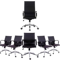 Conjunto com 1 Cadeira Presidente e 5 Cadeiras Diretor Sala de Reunião Esteirinha Preta - 1