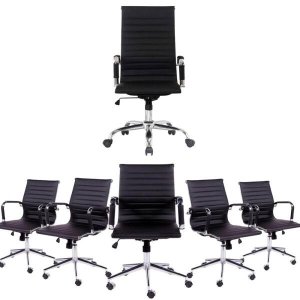 Conjunto com 1 Cadeira Presidente e 5 Cadeiras Diretor Sala de Reunião Esteirinha Preta