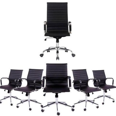 Conjunto com 1 Cadeira Presidente e 5 Cadeiras Diretor Sala de Reunião Esteirinha Preta