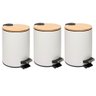Kit 3 Lixeiras Redonda 5l Metal com Pedal Branca Tampa Bambu - 1