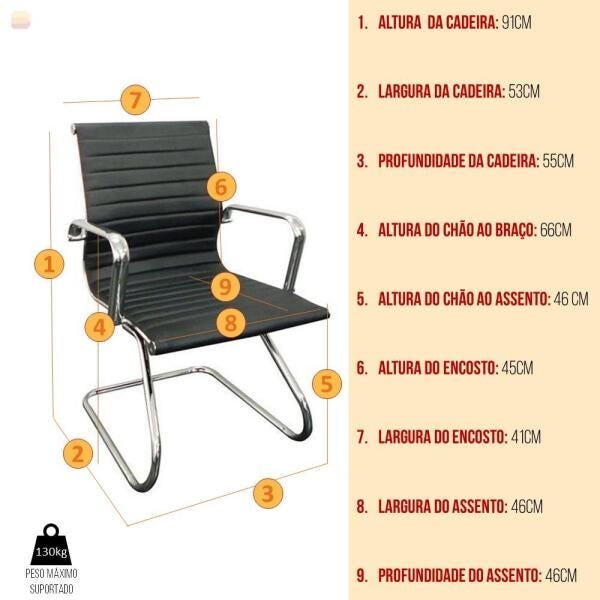 Conjunto com 2 Cadeiras Executivas Boston Base Fixa Esteirinha Preto - 2