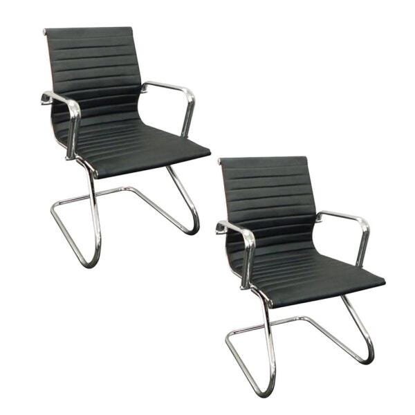 Conjunto com 2 Cadeiras Executivas Boston Base Fixa Esteirinha Preto - 1
