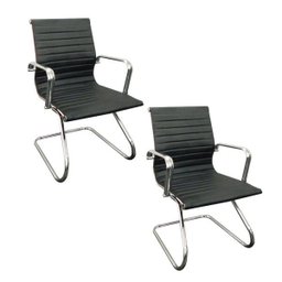 Conjunto com 2 Cadeiras Executivas Boston Base Fixa Esteirinha Preto - 1