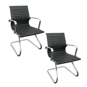 Conjunto com 2 Cadeiras Executivas Boston Base Fixa Esteirinha Preto