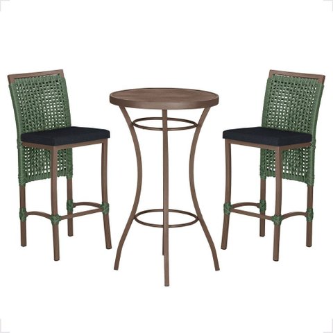 Mesa Bistro e 2 Banquetas Roma Marrom Corda Náutica 12 Trama Original