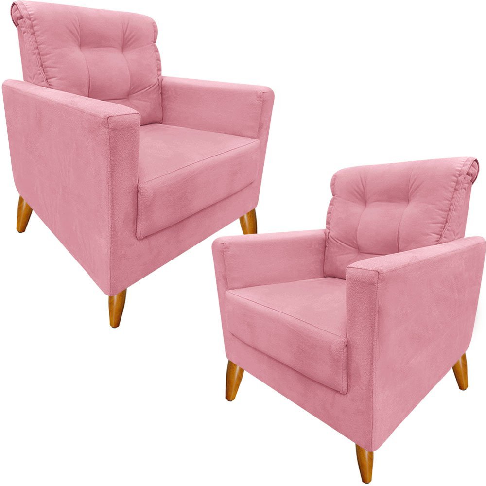 Kit 2 Poltronas Decorativas Mms50t Suede Rosa