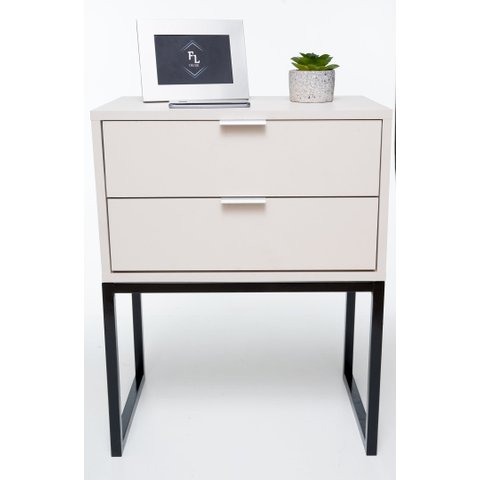 Mesa de Cabeceira Industrial Off White Eco 40cm com 2 Gavetas Base Preta- Enviamos Montado