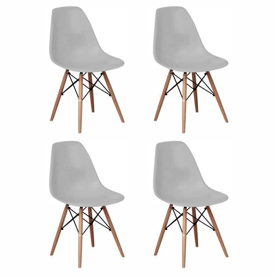 Kit 4 Cadeiras Charles Eames Eiffel Wood Design - Cinza