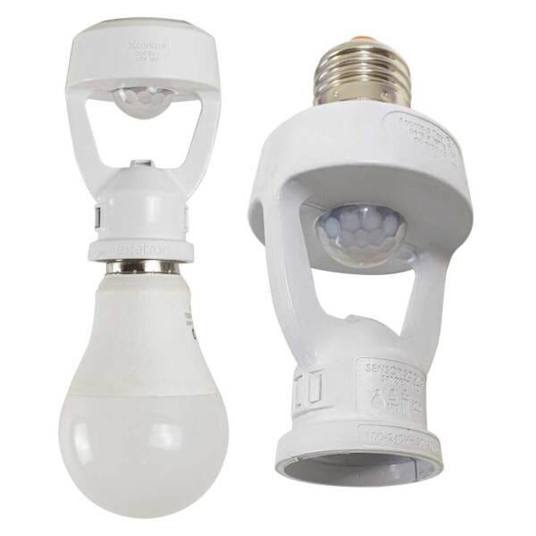 Sensor Presença Soquete E27 Bivolt + Led Bulbo 12w Branco Quente ST1860 - 1