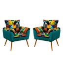 Ver imagem 1 de Kit 2 Poltronas Opala Suede Estampado Colorido com Azul Turquesa Aradecor