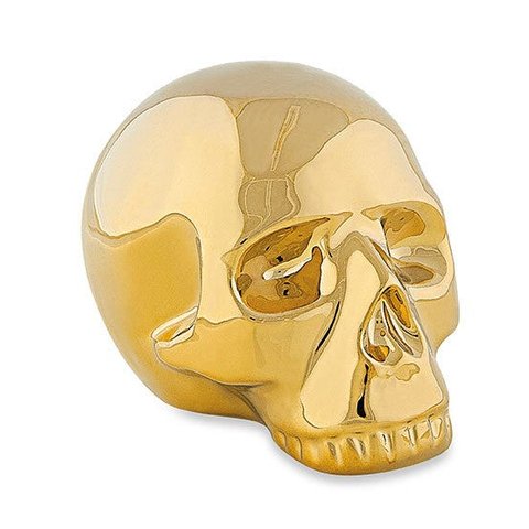 ESCULTURA CRÂNIO DOURADO EM CERÂMICA