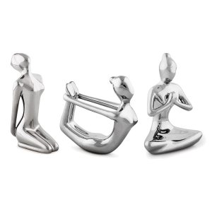 KIT 2 PEÇAS ESCULTURA YOGA PRATA EM PORCELANA - 3 PCS