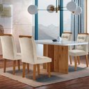 Ver imagem 1 de Mesa Olímpia 120cm Mdf Vidro Canto Copo Com 4 Cadeiras