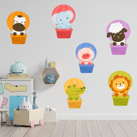 Adesivo de Parede Infantil Animais Balão Decorativo Quarto Bebe Criança
