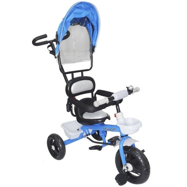 Triciclo Infantil com Capota Haste Empurrador Pedal Motoca Velotrol 2 em 1 Brinqway BW-084AZ Azul - 4