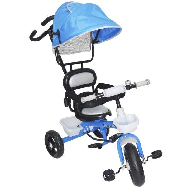 Triciclo Infantil com Capota Haste Empurrador Pedal Motoca Velotrol 2 em 1 Brinqway BW-084AZ Azul - 2