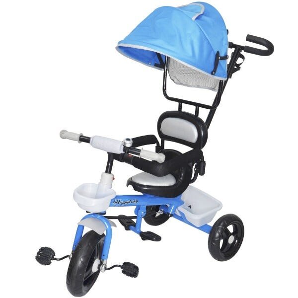 Triciclo Infantil com Capota Haste Empurrador Pedal Motoca Velotrol 2 em 1 Brinqway BW-084AZ Azul - 1