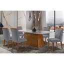 Ver imagem 1 de Sala de Jantar Completa Luna Tampo Madeirado C/ Vidro Curvo 180x90 e 6 Cadeiras Melissa Imbuia -