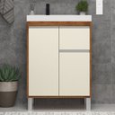 Ver imagem 1 de Gabinete de Banheiro 60cm com Lavatório 2 Portas 1 Gaveta Soft Off White/Amêndoa
