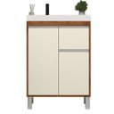 Ver imagem 2 de Gabinete de Banheiro 60cm com Lavatório 2 Portas 1 Gaveta Soft Off White/Amêndoa