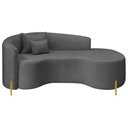 Ver imagem 2 de Divã Recamier Curvo Sala de Estar Recepção Inglaterra 180cm Pés Metal Dourado Lado Direito Linho Cin