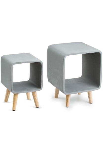Kit Mesa Lateral em Cimento e Madeira - 2 Pcs - 3