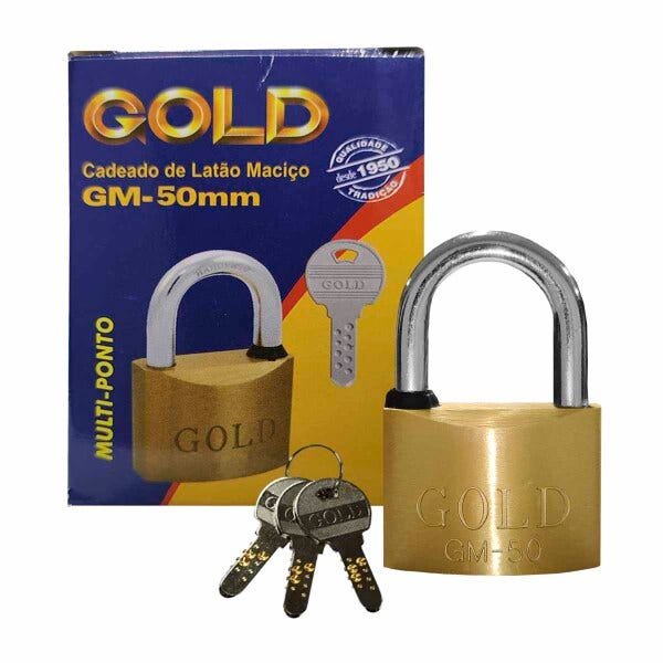Cadeado Multiponto Gold 50mm 3 chaves Anti Micha Aço Latão - 1