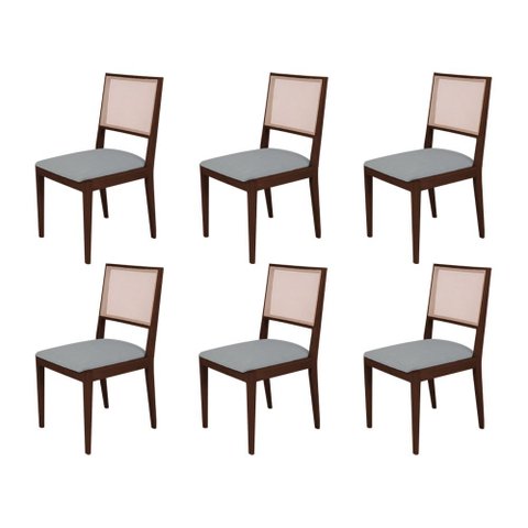 Conjunto com 6 Cadeiras de Jantar Estofada Suellen Castanho Linho Cinza