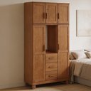 Ver imagem 3 de Guarda Roupa Solteiro com Espelho 5 Portas 3 Gavetas Madeira Maciça Lorie F06 Castanho - Lyam Decor