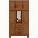 Ver imagem 2 de Guarda Roupa Solteiro com Espelho 5 Portas 3 Gavetas Madeira Maciça Lorie F06 Castanho - Lyam Decor