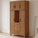 Ver imagem 4 de Guarda Roupa Solteiro com Espelho 5 Portas 3 Gavetas Madeira Maciça Lorie F06 Castanho - Lyam Decor