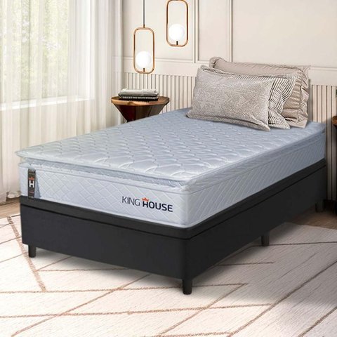 Conjunto Box Baú Preto Luanda Branco Espuma D28 Solteiro 96x203x69 - King House