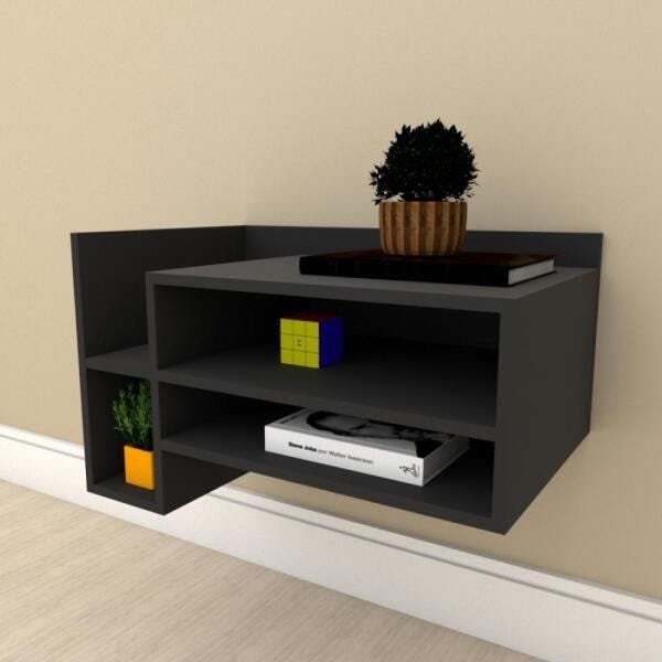 Aparador Simples com Nichos em MDF Preto - 1