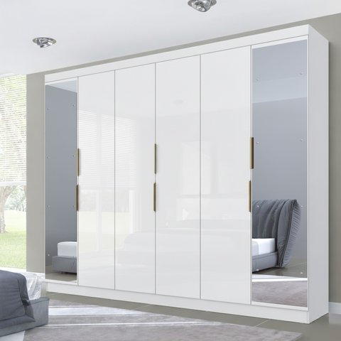 Guarda-Roupa Casal 6 Portas 4 Gavetas com Espelho Premium Yescasa Branco