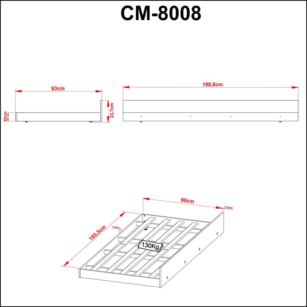 Cama Auxiliar de Solteiro para Colchão 88cm Branco Cm8008 Tecno Mobili - 3