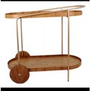 Ver imagem 2 de Carrinho Bar Adega Oval com 2 Prateleiras Aço Dourado com Madeira Laminada